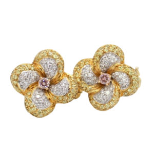 Floral Designed Earrings with Multi colored Diamonds