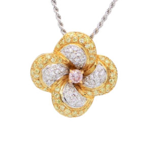 Floral Designed Pendant with Multi colored Diamonds